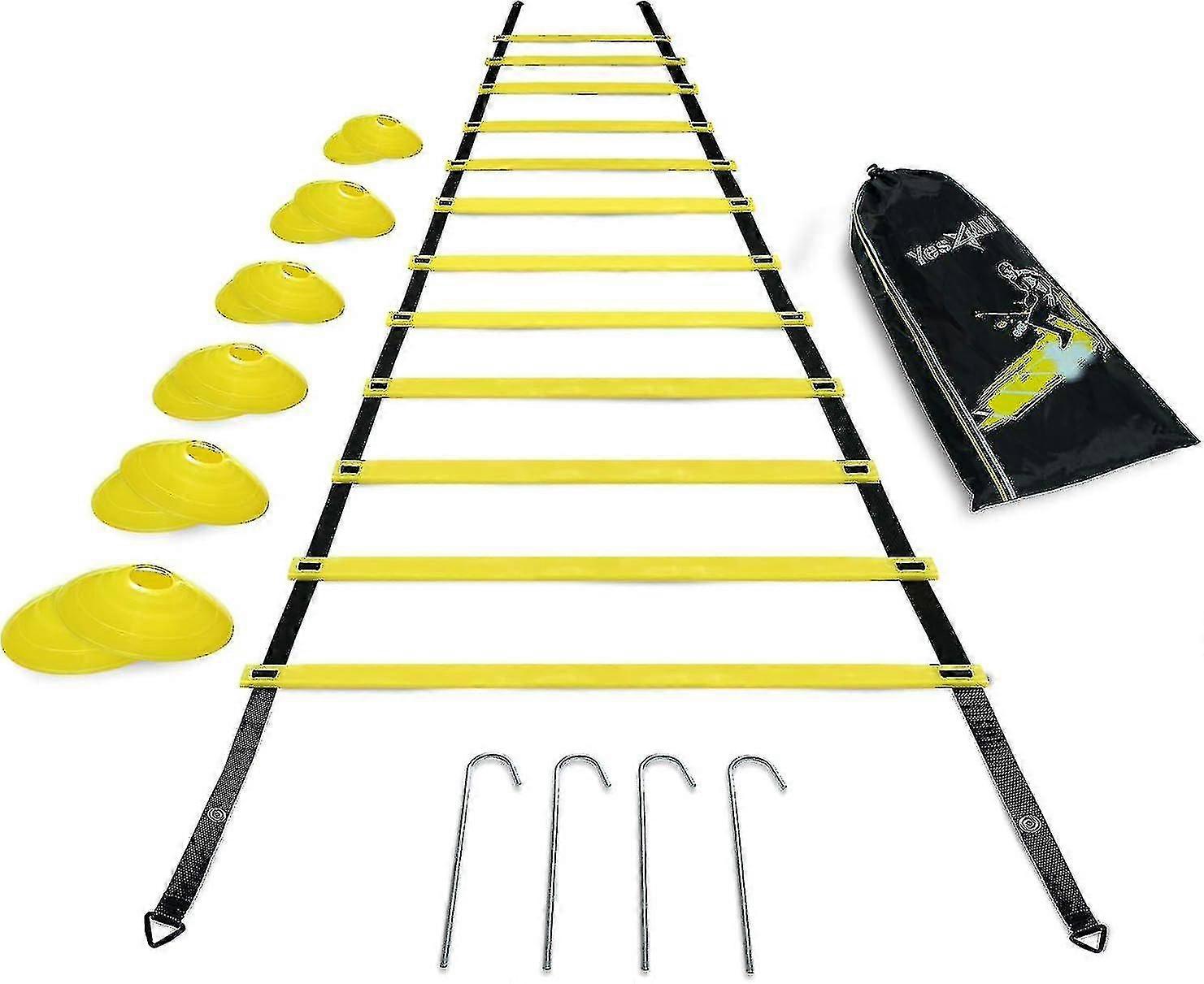Ultimate Combo Agility Ladder Training Set Speed Agility Ladder 12 échelons réglables, 12 cônes d’agilité et 4 piquets en acier - Sac de transport inclus