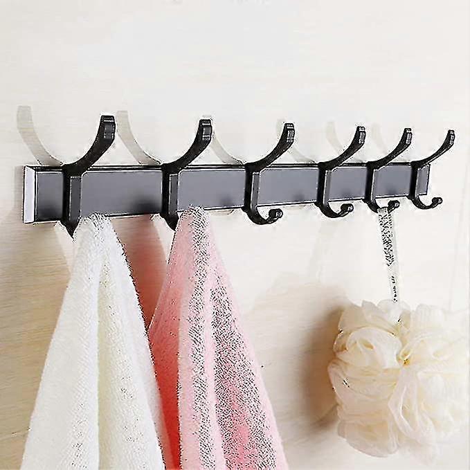 Modern Creative Coat Hooks Adhesive, Waterproof Stable Coat Rack Space-saving Wall Hooks Multifunction Aluminum For Bedroom Aisle Has Key-black 6 Hook
