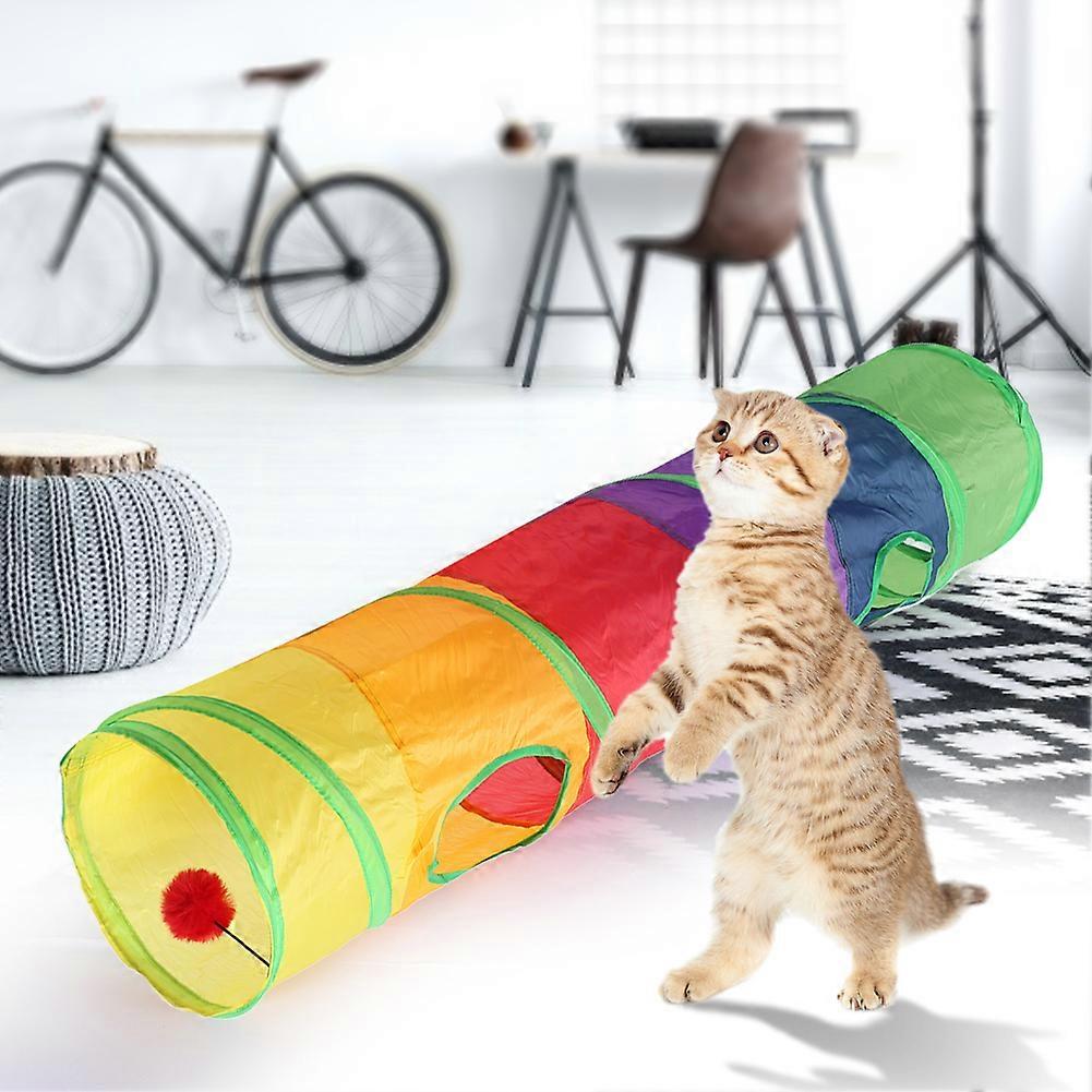 Polyester-Foldable Colorful Cat Tunnel with Interactive Ball Toy