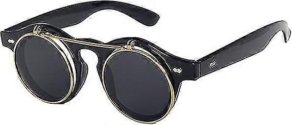 Retro Steampunk Round Flip Sunglasses