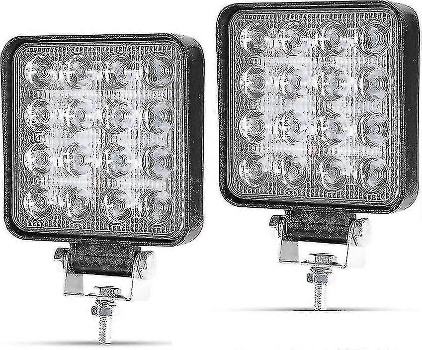 2x 48w Led Work Light, Square Spotlight 12v 24v Long Range Led Headlights Ip67 Spot Flood Reversing Light For Car Truck Tractor Suv Boat Black Battqx