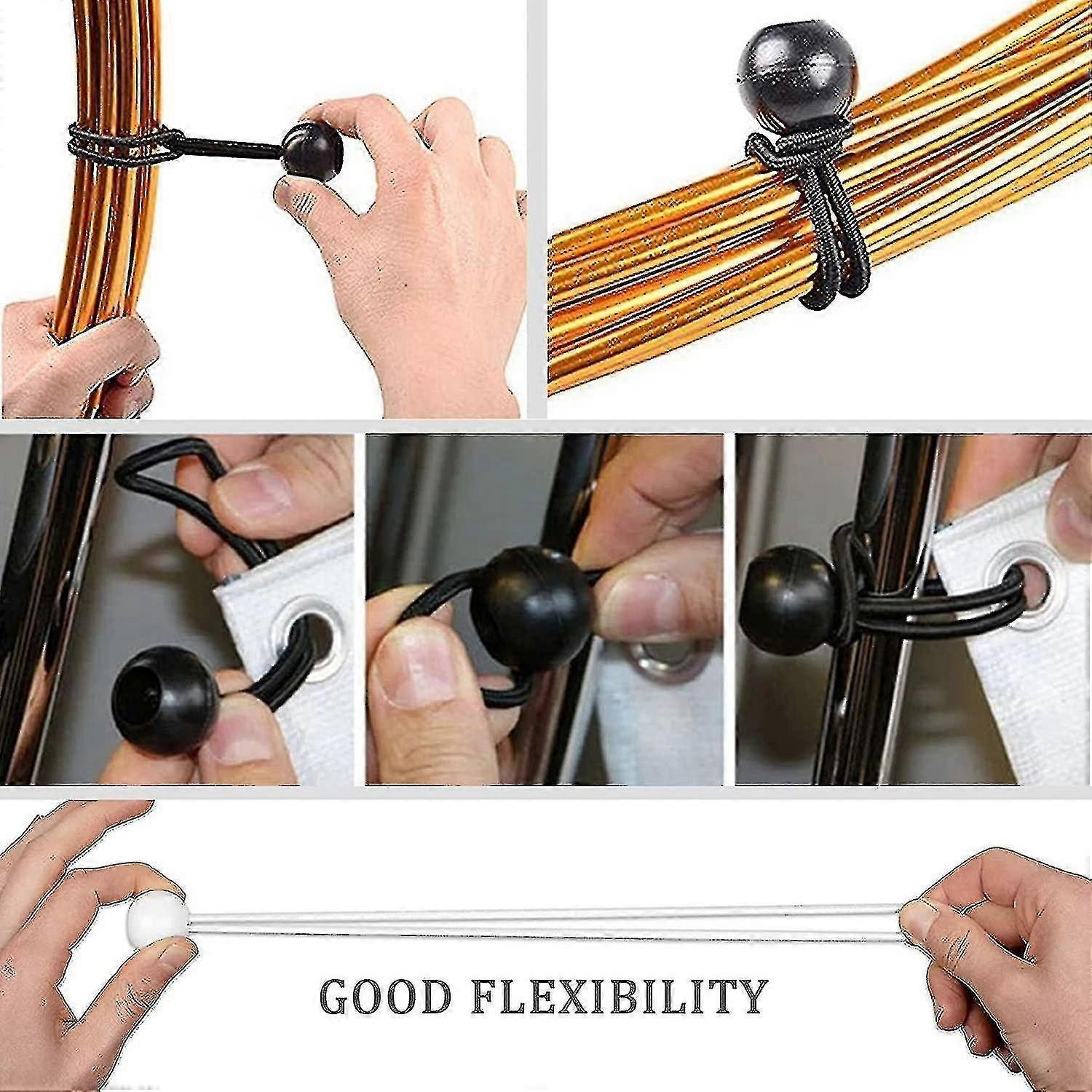Cordon élastique avec balles - 50 pièces | Attaches élastiques pour chapiteaux, tentes, bannières, mât de drapeau