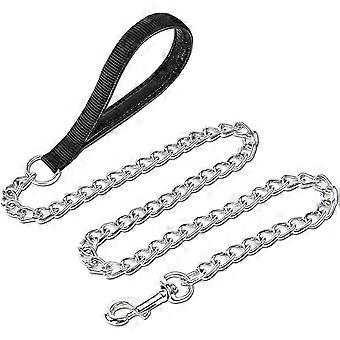 Wekity Chrome Plated Metal Dog Leash Chain Lead Heavy Duty Chew Proof Leash With Padded Handle Walking Traffic Training Traveling6'/2.0mm Small Chain