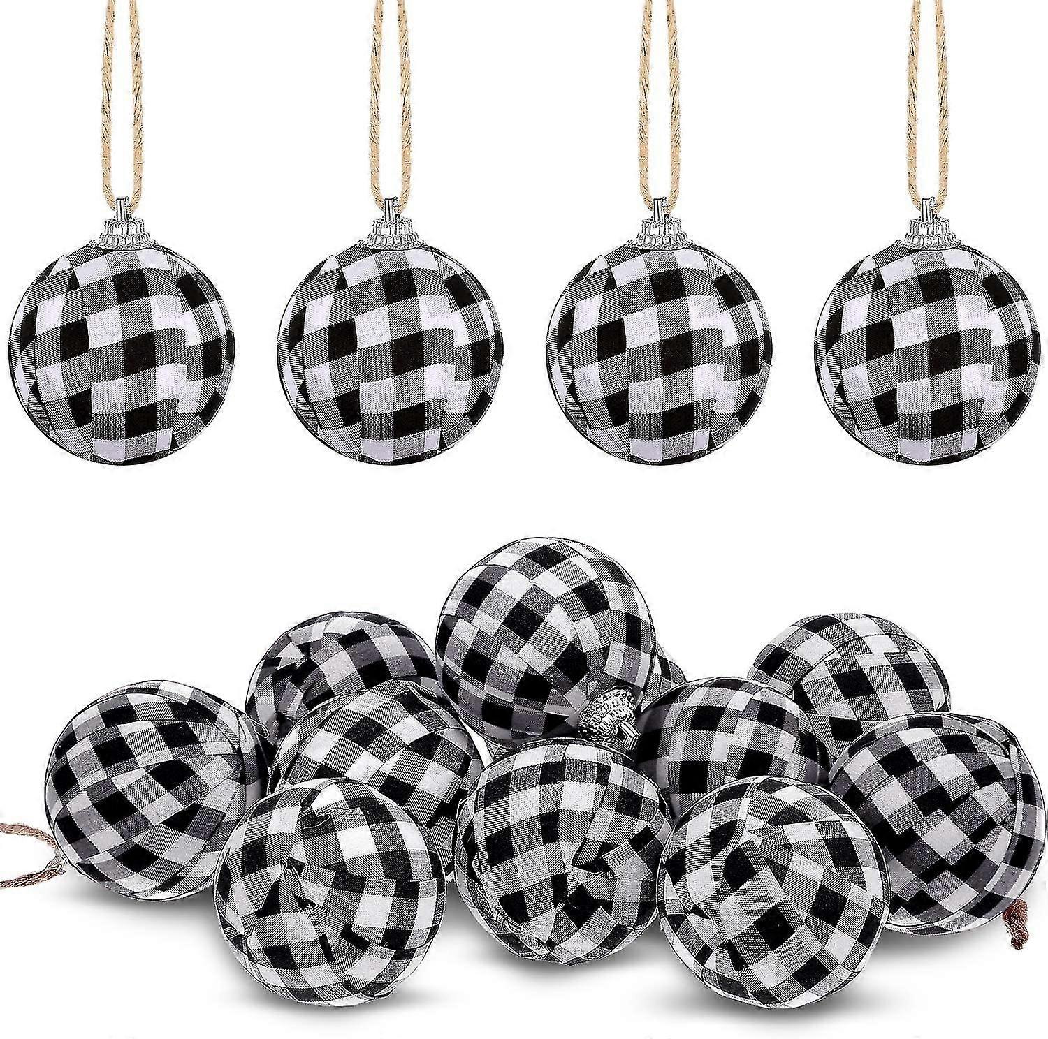 Farmhouse Buffalo Plaid Fabric Ball Ornament Plaid Ball, 12pcs 6cm
