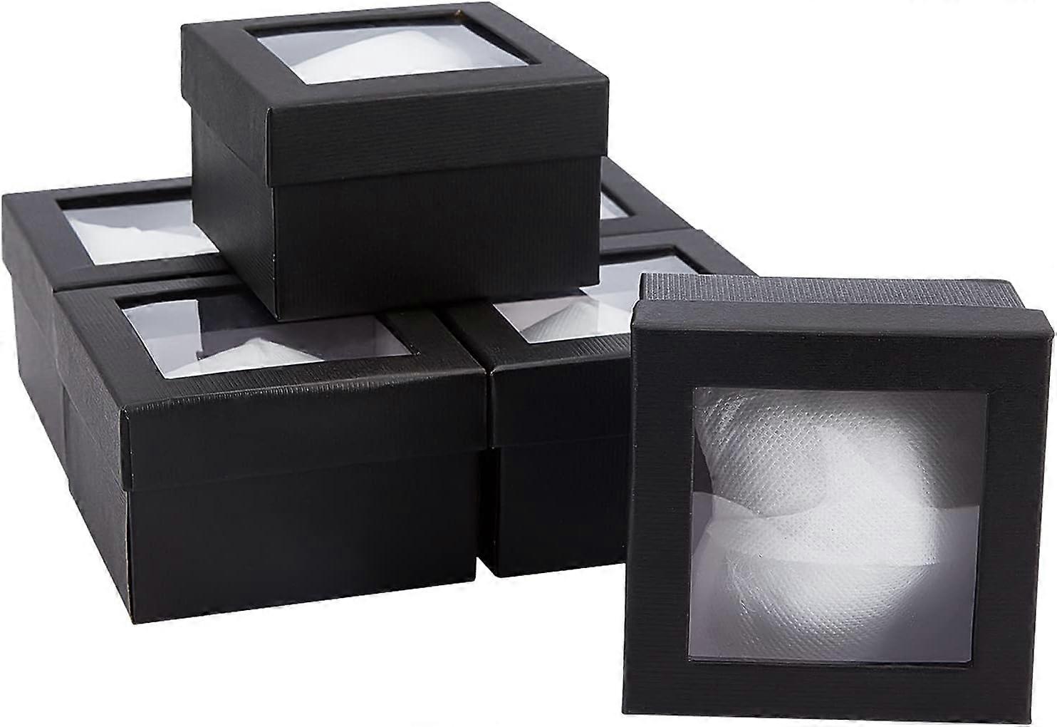 6 Pcs Paper Box for Watch Square Bracelet Watch Boxes Paper Jewelry Display Box with Sponge and Clear Window Black 3.54"x3.54"x2.36" DIY