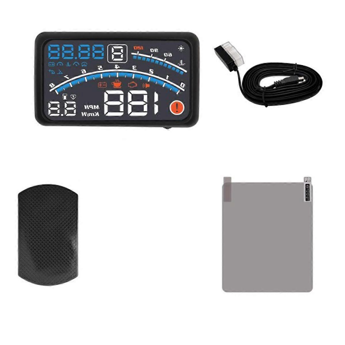 Car Flat Monitor OBDII EUOBD 5.5Inch Windshield Projector HUD Display Water Temperature Change Reminder. RPM KM/H