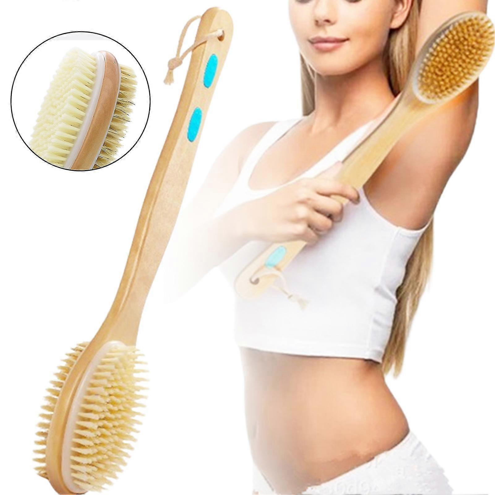 Bath Brush Soft Hard Bristles Double Sided With Wooden Handle For Back Scrubber