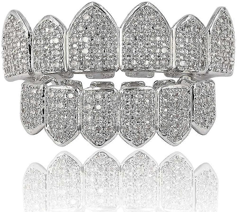 18k Plated Macro Pave Cz Iced-out Grillz With Molding Bars Included