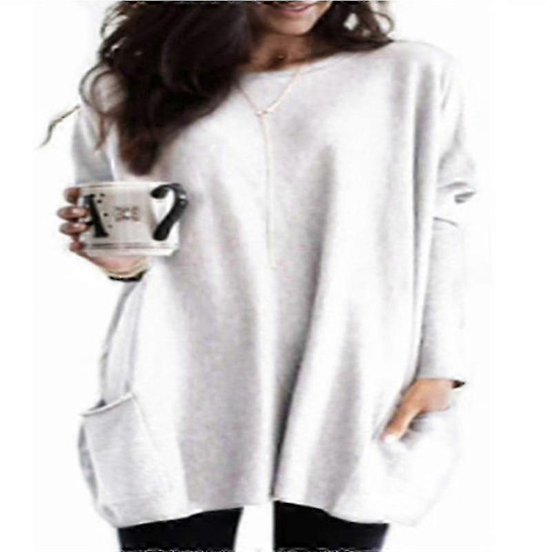 Women's Plus Size Long Sleeve Tunic Tops Crewneck Lightweight Sweatshirt Casual Oversized T Shirts With Pockets(s-5x) V
