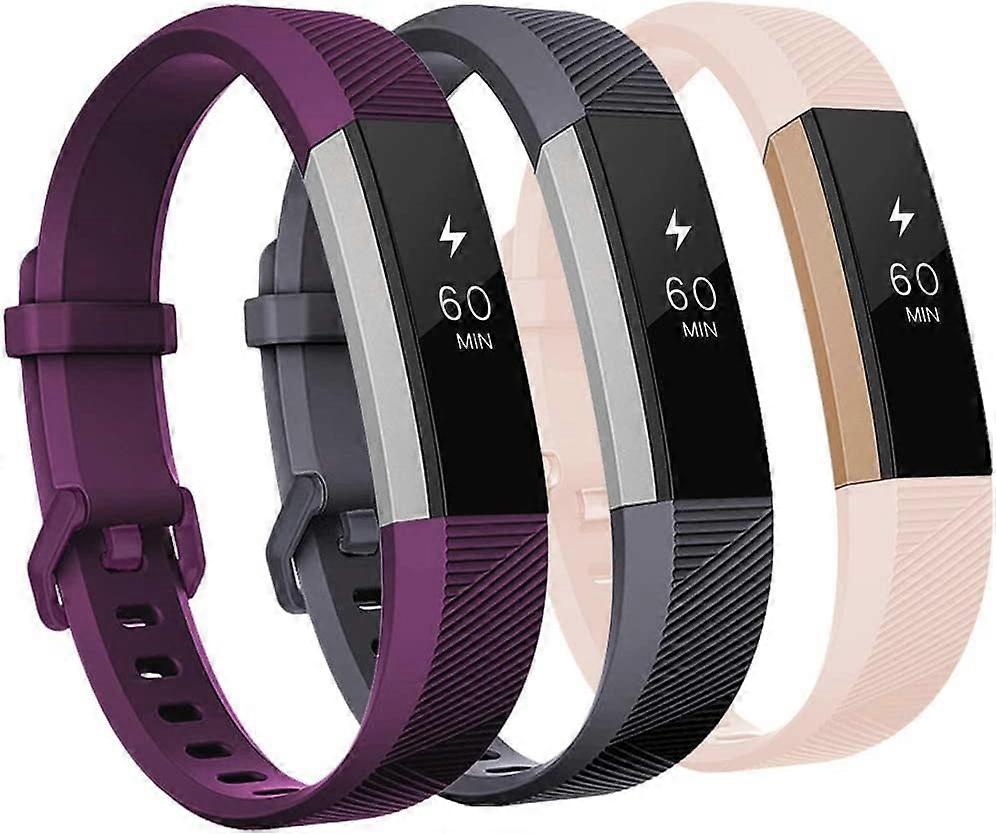 Bands Compatible with Fitbit Alta and Fitbit Alta HR, 3 Pack Soft Silicone Wristbands for Fitbit Alta HR Bands with Secure Metal Buckle for Men Women,