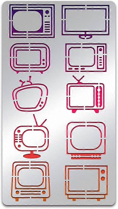 Television Pattern Stainless Steel Stencils 8x4inch 10 Types of TV Patterns Painting Template Journal Tool for Wood Burning Pyrography Engraving DIY C