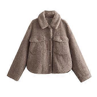 2023 Winter Ladies with Pockets Coat New Female Warm Outerwear Casual Fleece Jackets Women Chic Single-breasted Jacket