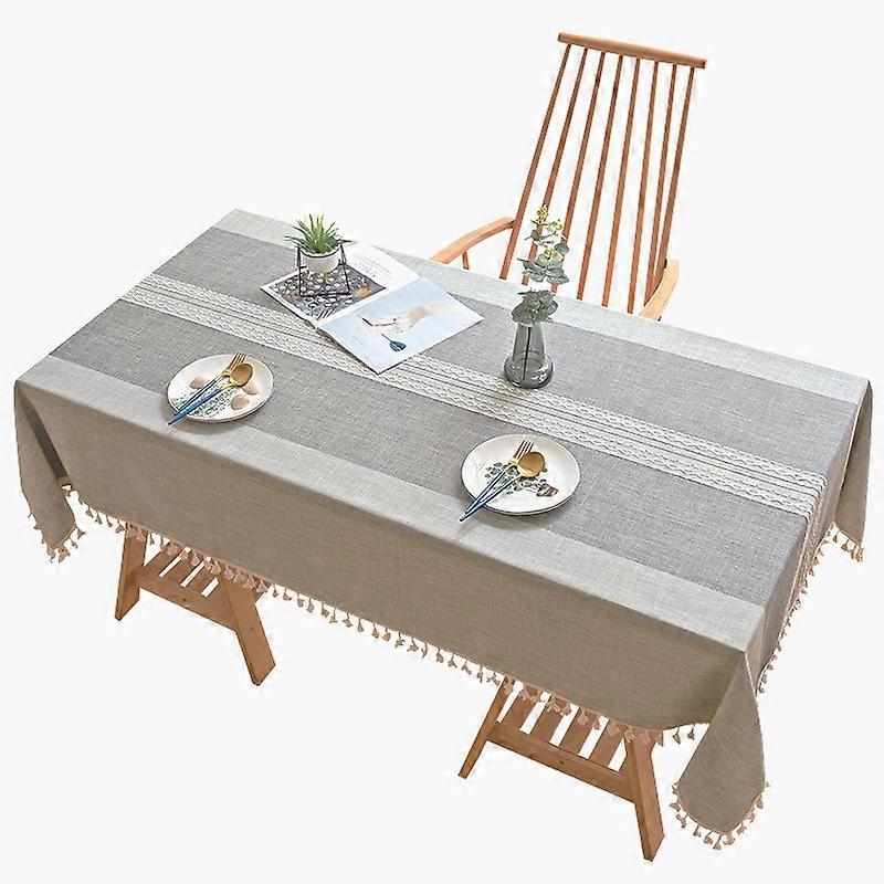 Rectangular Tablecloth Fabric Cotton Linen Wrinkle Free Washable Reusable Tablecloth Kitchen Table Decor 1Pcs-Grey)