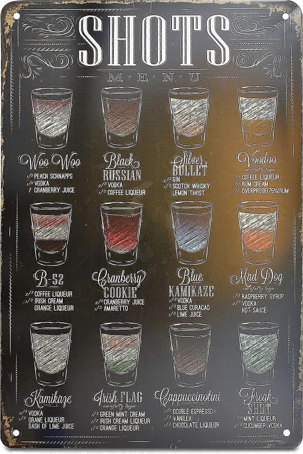 ショットメニューカミカゼB-52レトロディストレストメタルブリキサインポスター壁の装飾12X8インチ