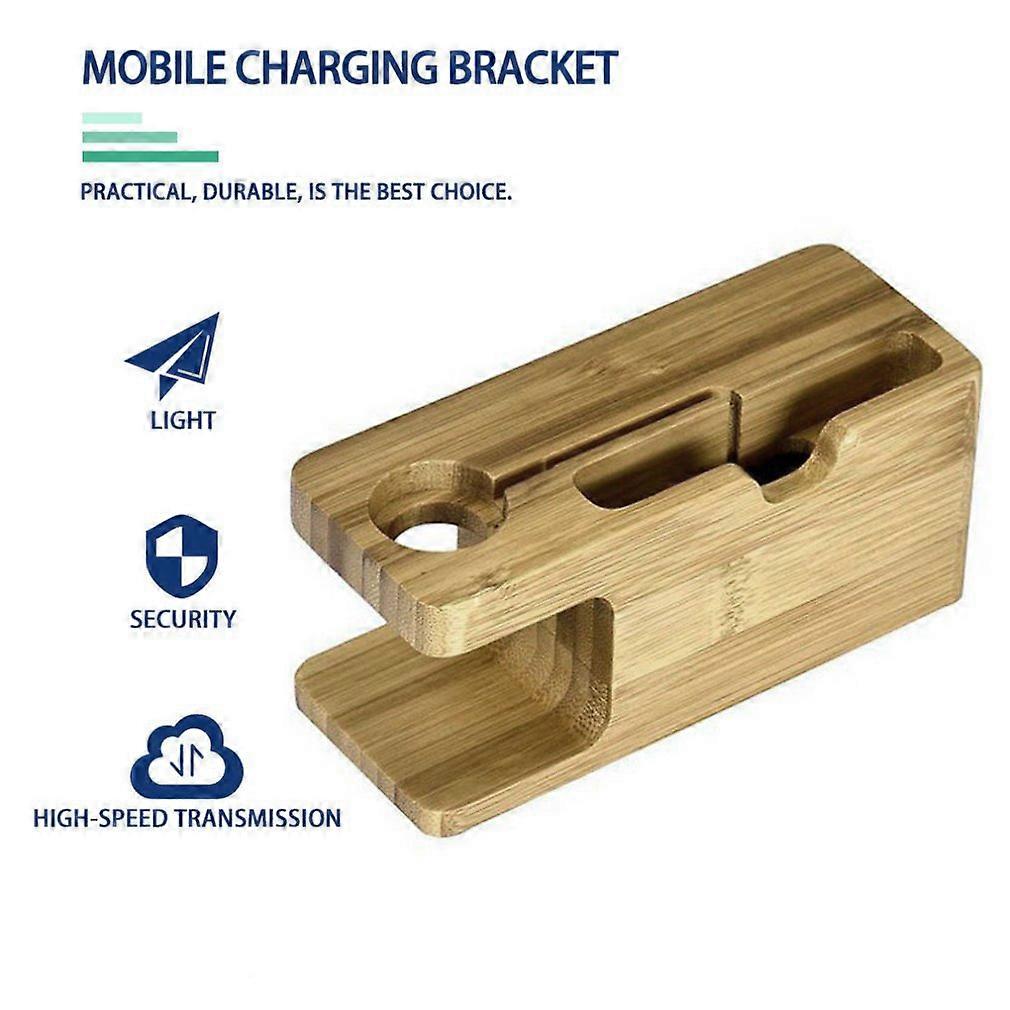 2-in-1 Real Bamboo Wood Desktop Stand For  Tablet Bracket Docking Holder Charger For Phone Charging Dock For  Watch