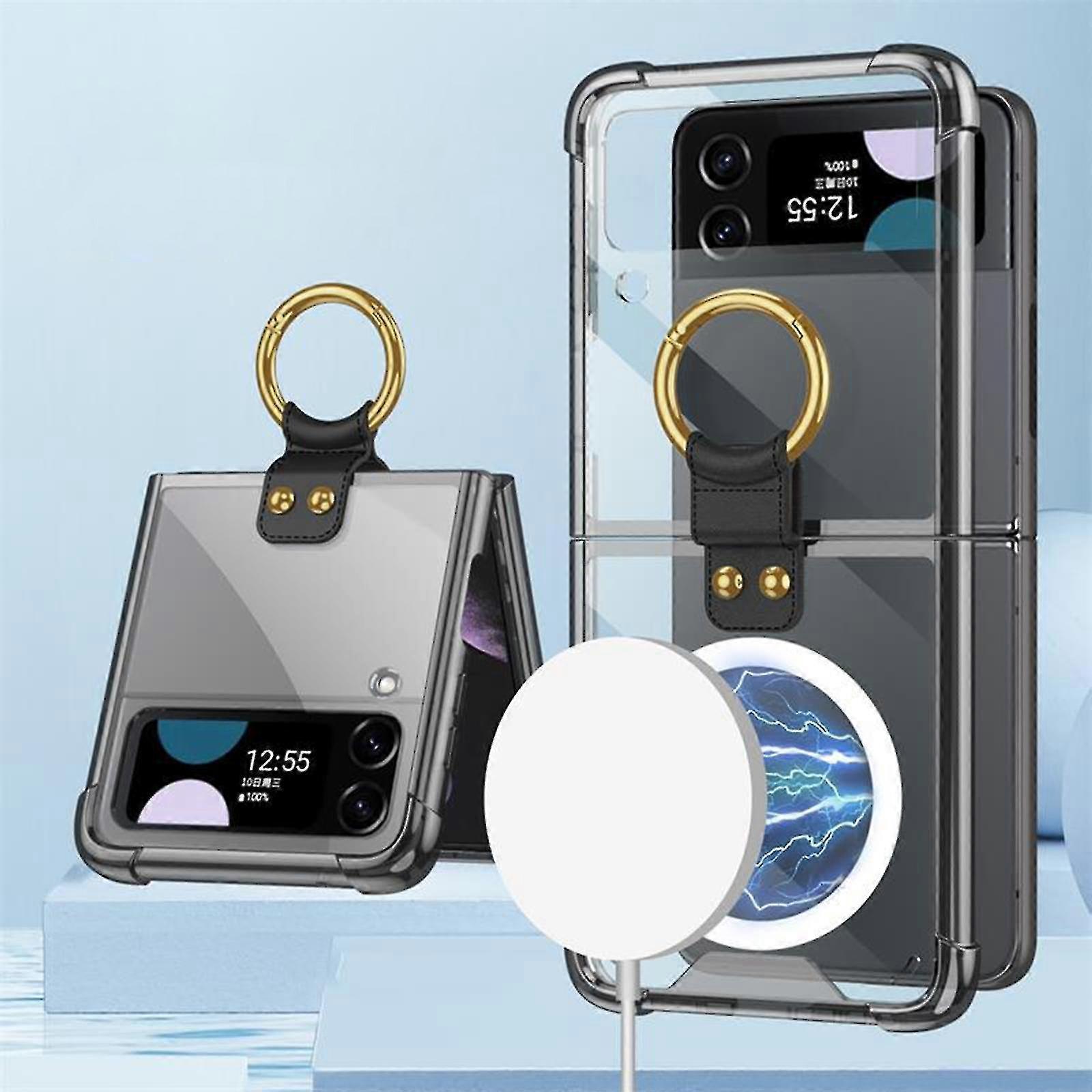 Magnetic Clear Case Compatible With Samsung Galaxy Z Flip 4, Ultra Thin Hard Pc Shockproof Cover With Ring