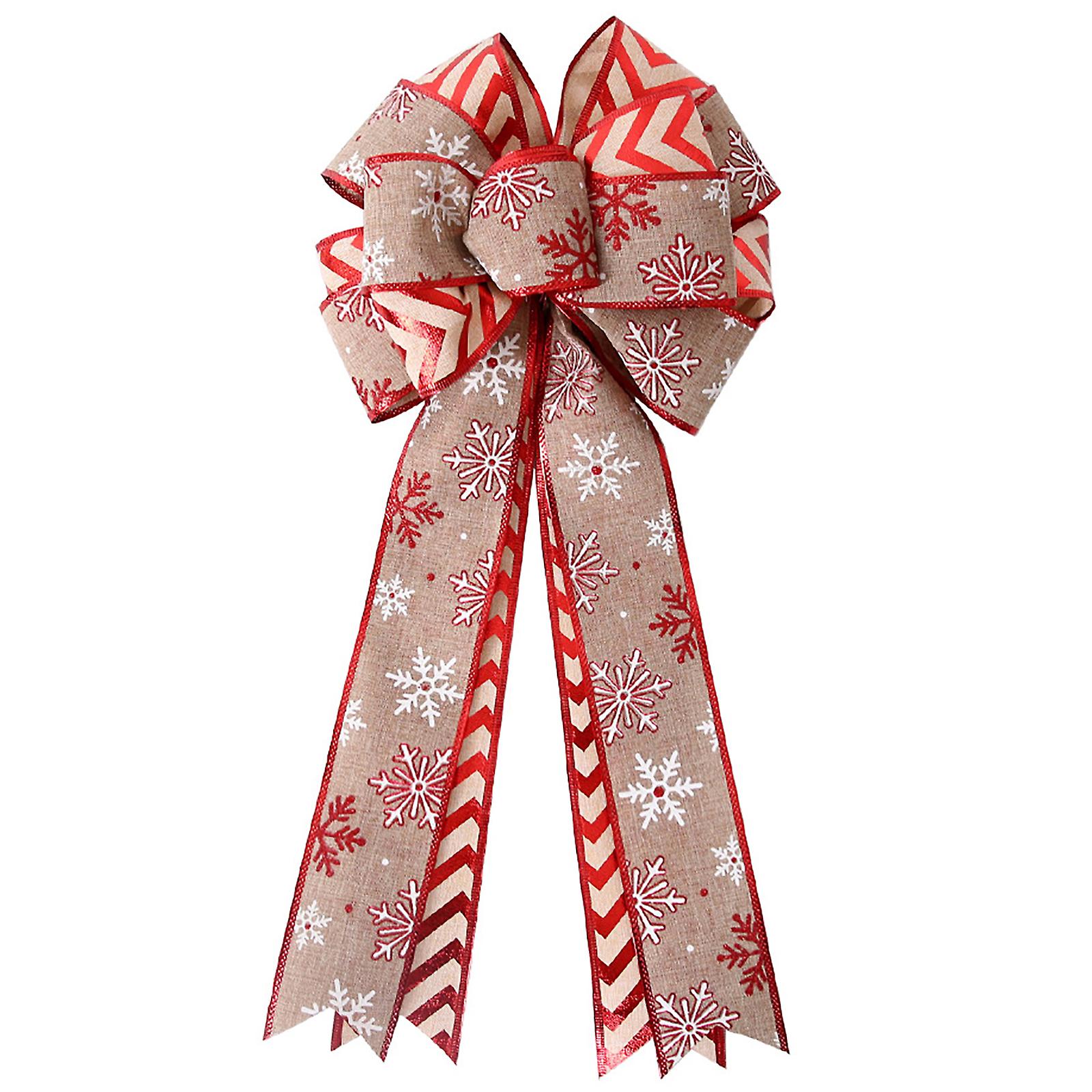 Christmas Bows Tree Topper Red Maple Leaf Bow Burlap Handmade Top Ornament