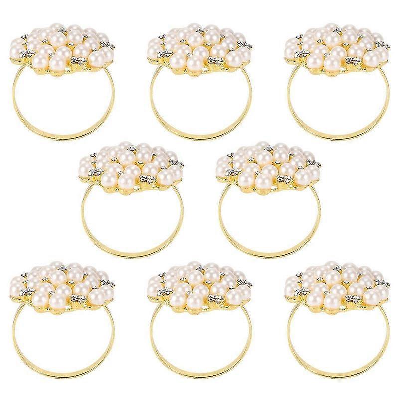 8パックパールナプキンリング結婚式、ディナーパーティー、タブのための絶妙な合金ナプキンリングナプキンバックル