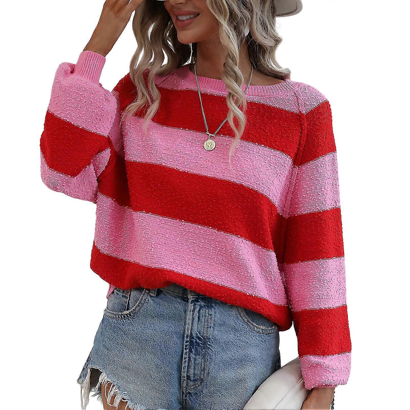 Damenpullover für lässigen gestreiften Rundhalspullover