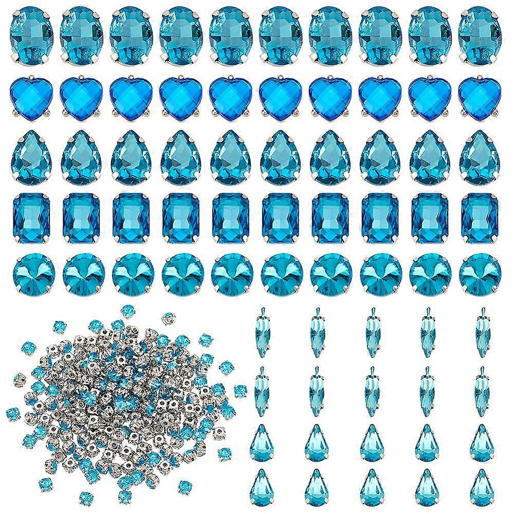 270Pcs 8 Style Gradient Color Sew on Rhinestone Multi-strand Links Acrylic Rhinestone with Brass Prong Settings Garments Accessories Heart/Horse Eye/T