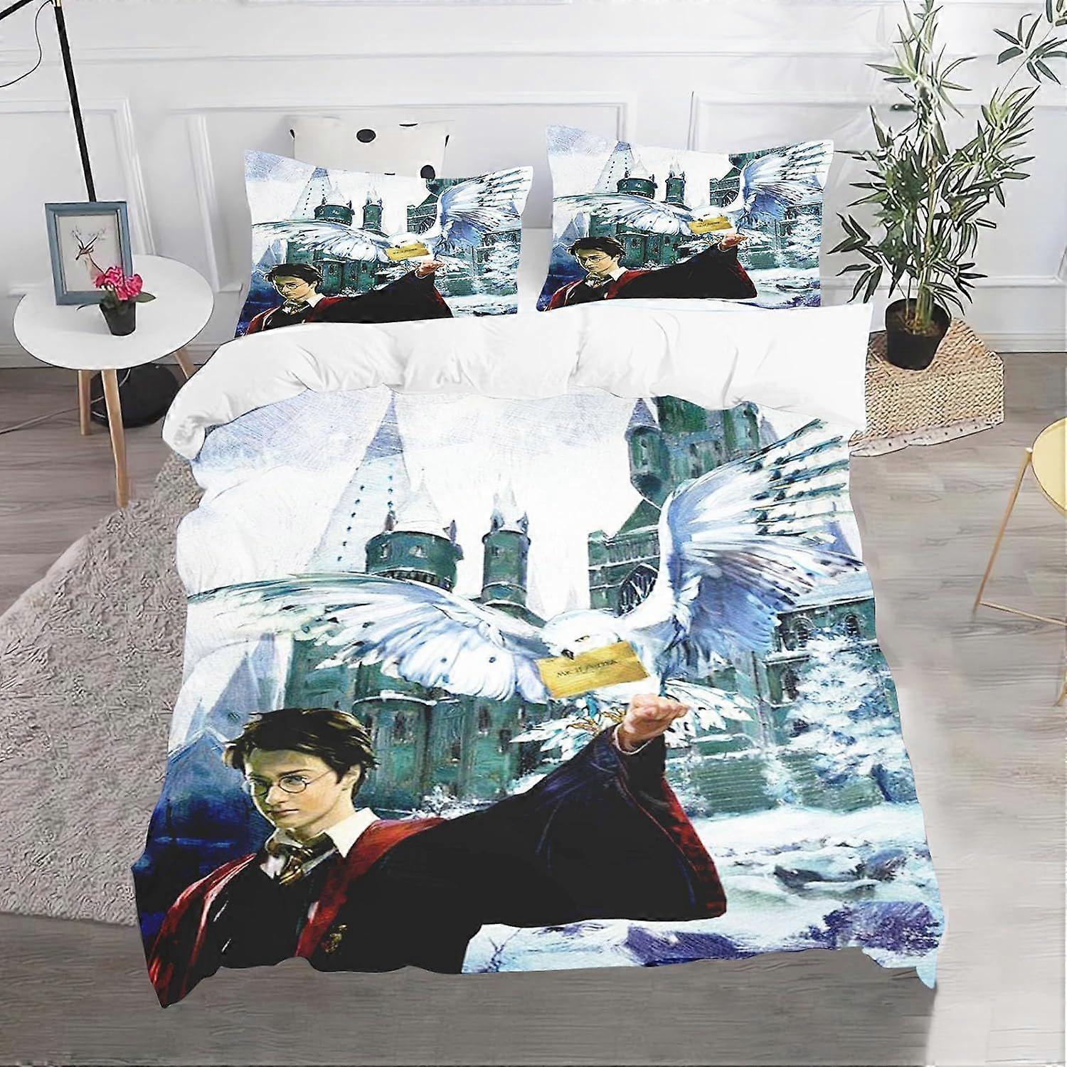 Harry Potter Duvet Cover Bedding Set, Hogwarts Cartoon 3D Printing Pattern