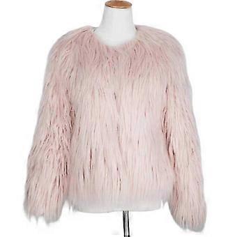 Fausse fourrure pour femmes Manteau chaud Luxueux Manteau en fausse fourrure Cardigan hirsute pour l'automne L Rose clair