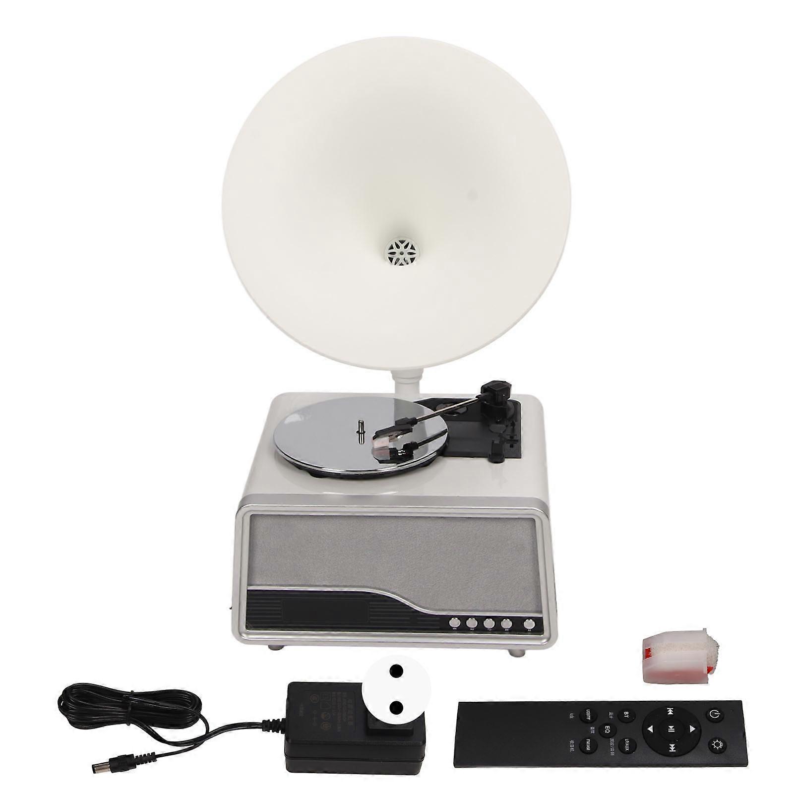 Vintage Gramophone Bluetooth Speaker - USB, FM Radio, Remote Control, Vinyl Player, White