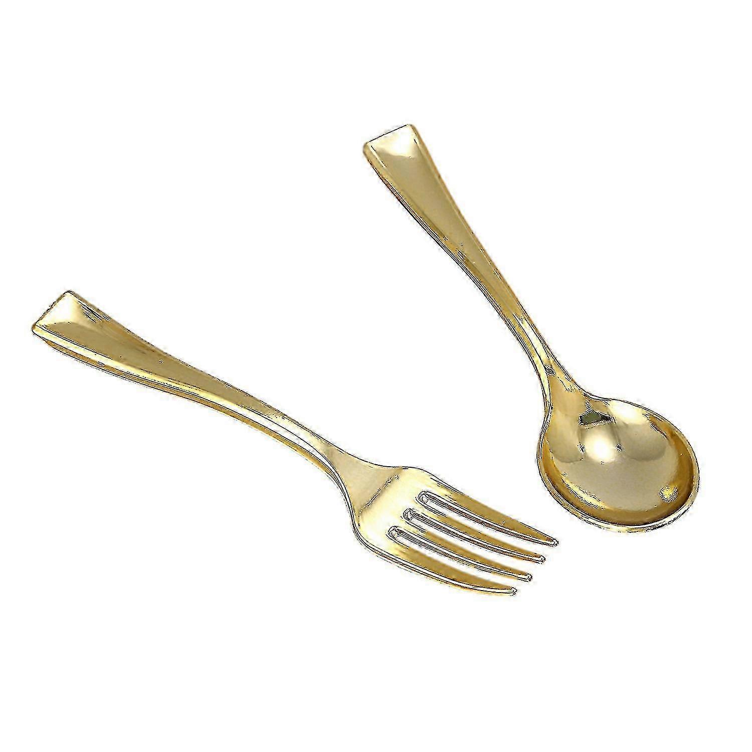 144 قطعة ملاعق ذهبية بلاستيكية يمكن التخلص منها و 72 قطعة مصغرة الذهب القهوة حلوى كعكة الشوك يصلح للحزب E جودة عالية