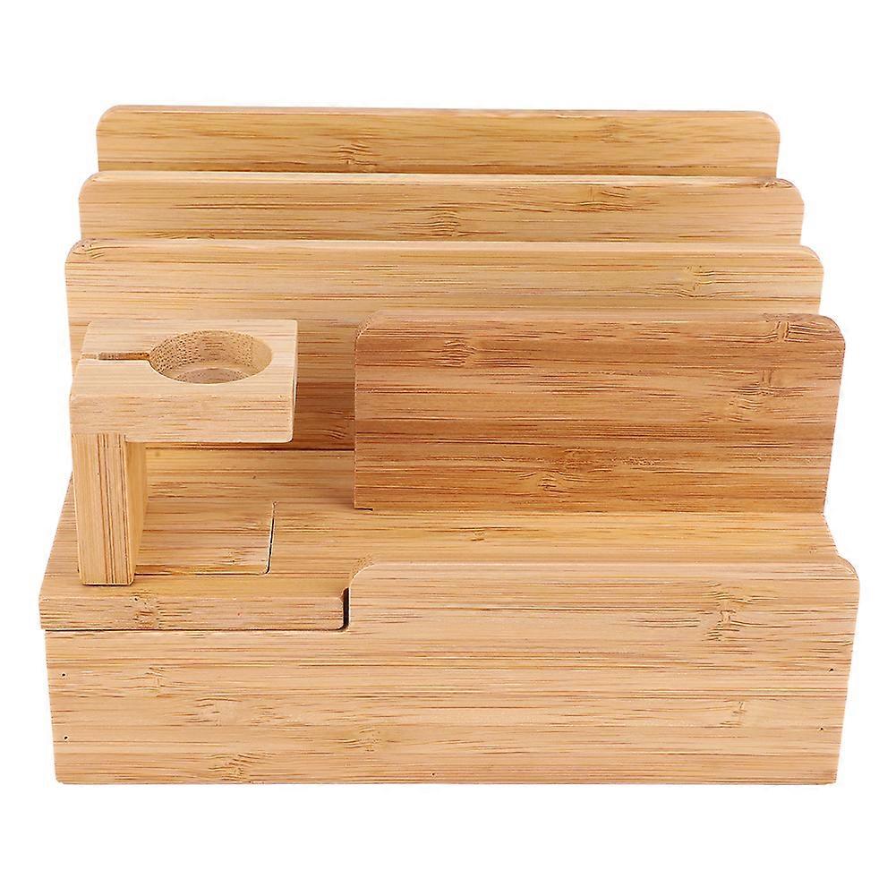 Bamboo Multi-device Charging Station Phone Tablet Holder Stand Desktop Organizer