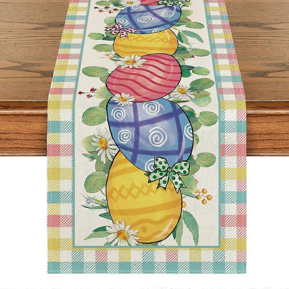 13x72 Inch Buffalo Plaid Table Runner - Indoor Seasonal Daisy and Egg Design, Checkered Pattern for Parties and Events