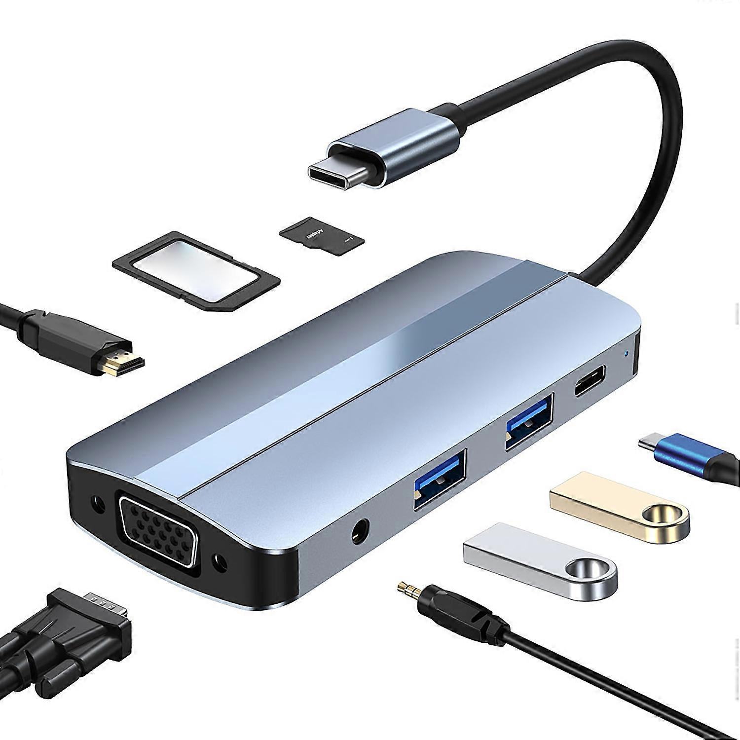 BYL-2105 8 i 1 USB-C / Type-C til USB multifunksjonell dokkingstasjon HUB-adapter