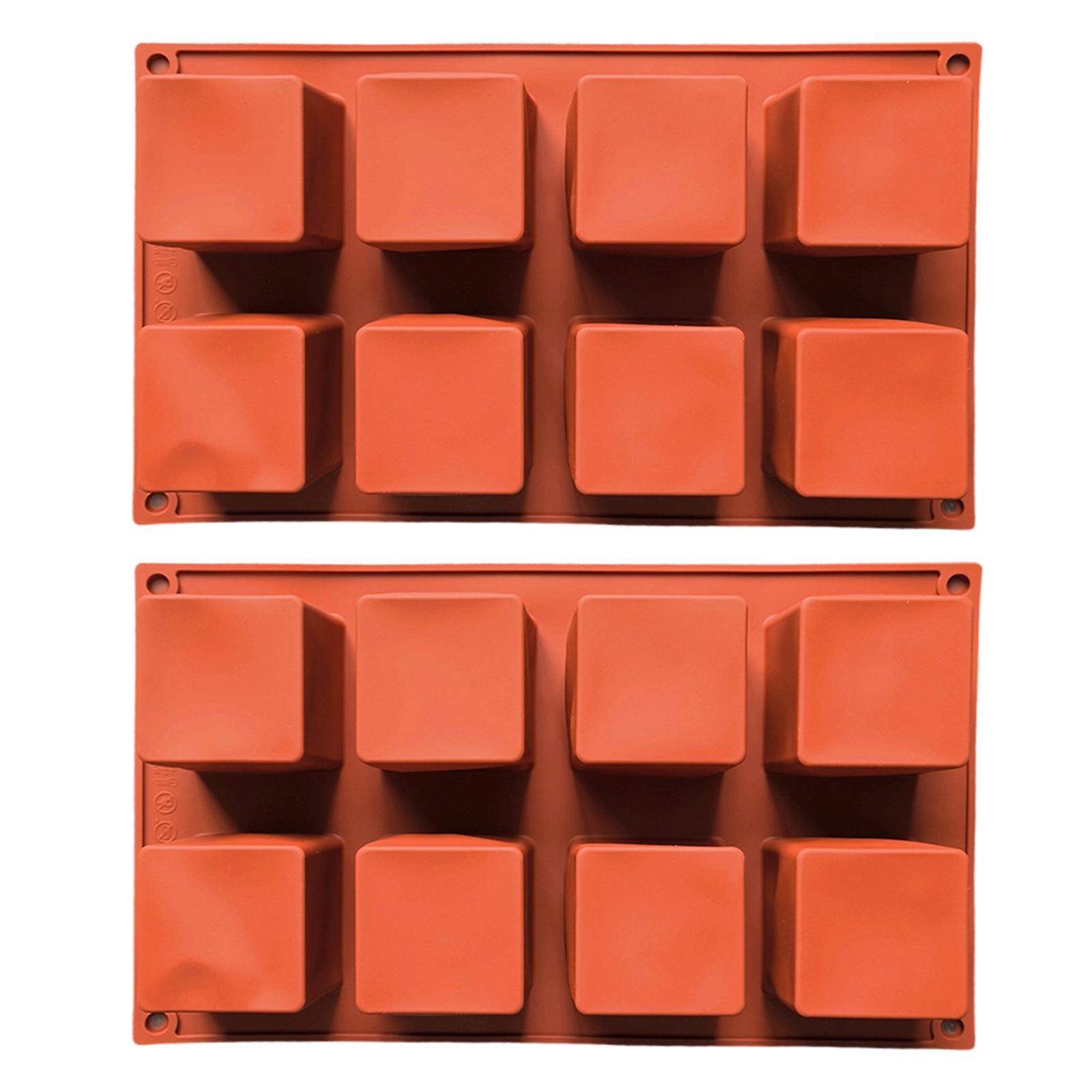 Easy Demold Square Baking Tray Functional Silicone 8 Cube Molds Tray for Chocolate Mousses and Dessert Pastries brick red