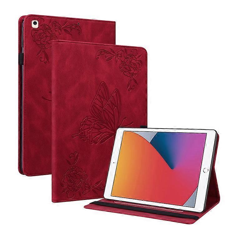 Imprinted Butterfly Flower PU Leather Stand Cover Card Slots Shockproof Folio Case with Elastic Band Compatible For iPad 10.2 (202
