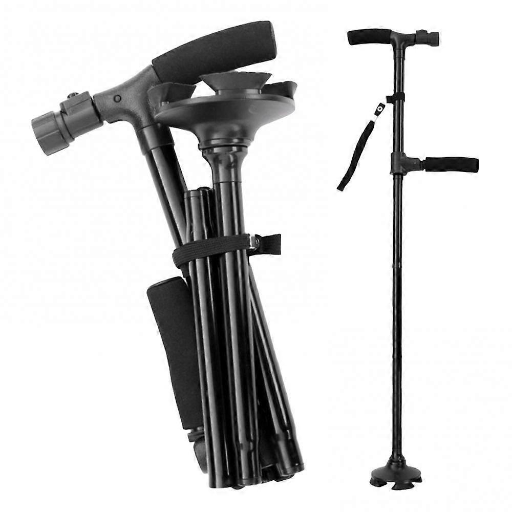 Alpenstock Old Man Trekking Poles Foldable Cane Safety Hiking Pole T Handlebar Trekking Stick with Light Foldable Cane
