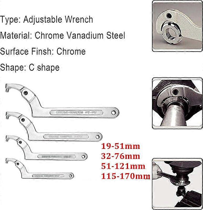 4X Spanner Wrench Set Adjustable C Pin Spanner Hook Wrench Tool For Vehicles No.23071