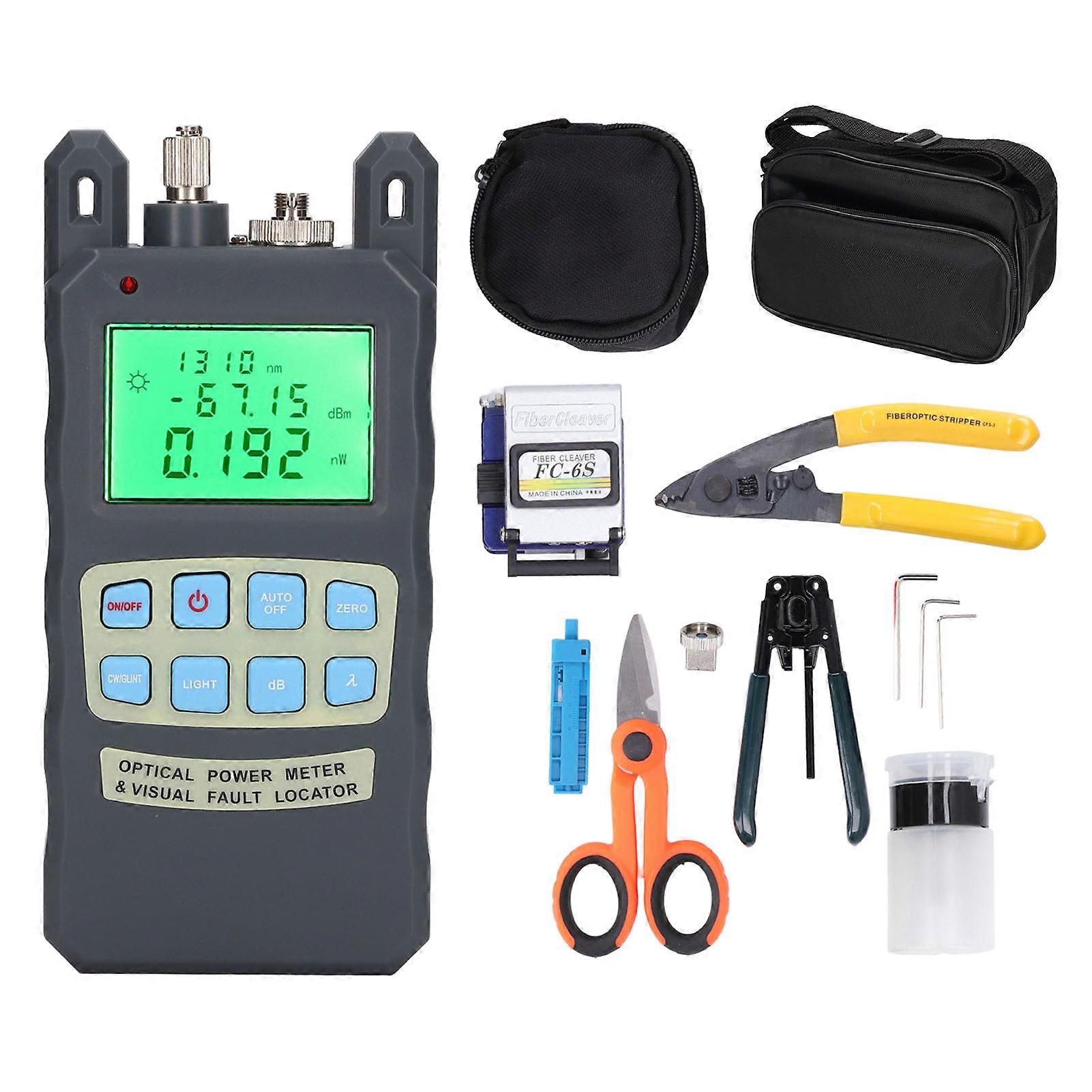 FTTH Fiber Optic Tool Kit Termination with Optical Power Meter Cleaver Stripper Miller Clamp