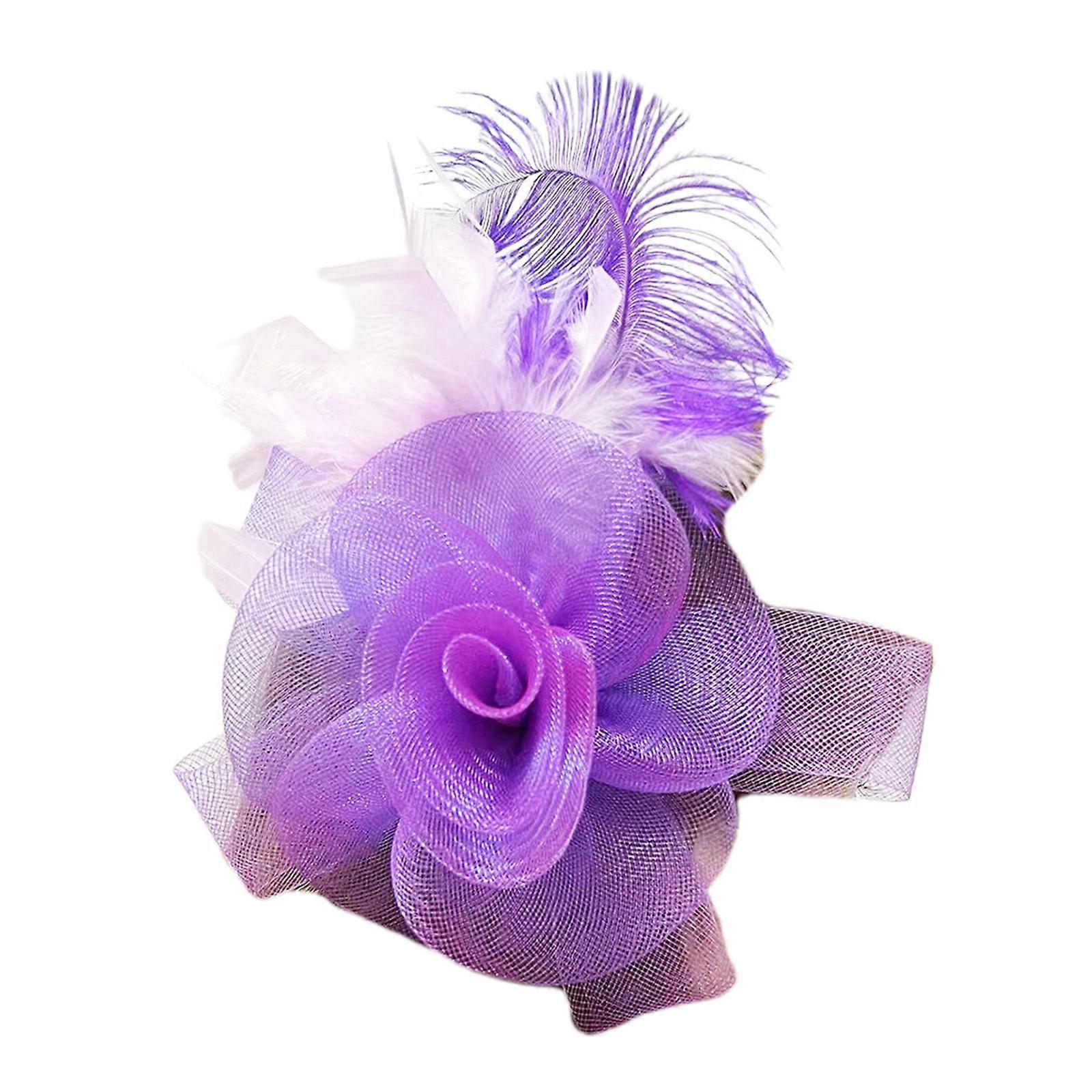 Retro Inspired Black Feather Fascinator With Mesh Flower And Secure Hairpin Suitable for Various Occasion  Light Purple