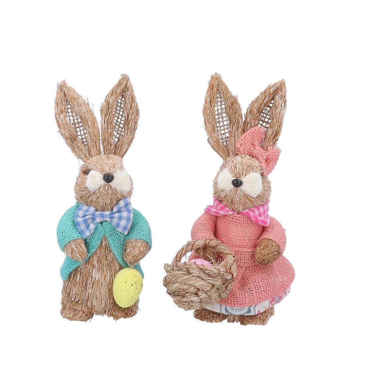 Gisela Graham Set of 2 Bristle Rabbits With Eggs Easter Decorations