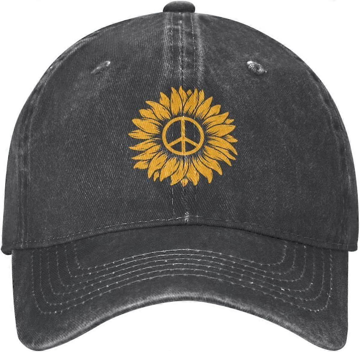 Peace Sunflower Black Peace Sunflower Distressed Adjustable Washed