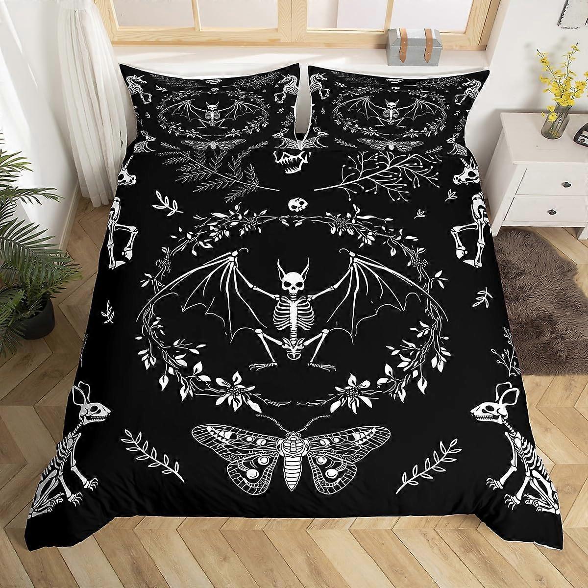 Butterfly Bedding Set 3 Pieces Full Size Gothic Jungle Animal Skeleton Duvet Cover Black and White Ultra Soft WT2283