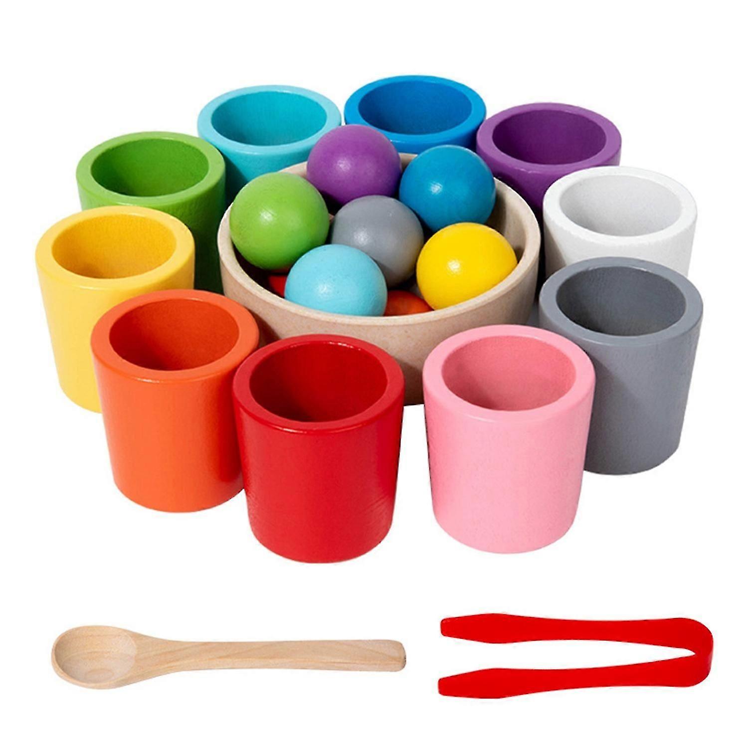 1 Set Wooden Color Sorting Cup Fine Motor Skills 10 Colors Ball Matching Game Toddler Boys Girls