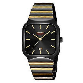 SKMEI 9361 Square Quartz Watch Black Gold Case Black Dial