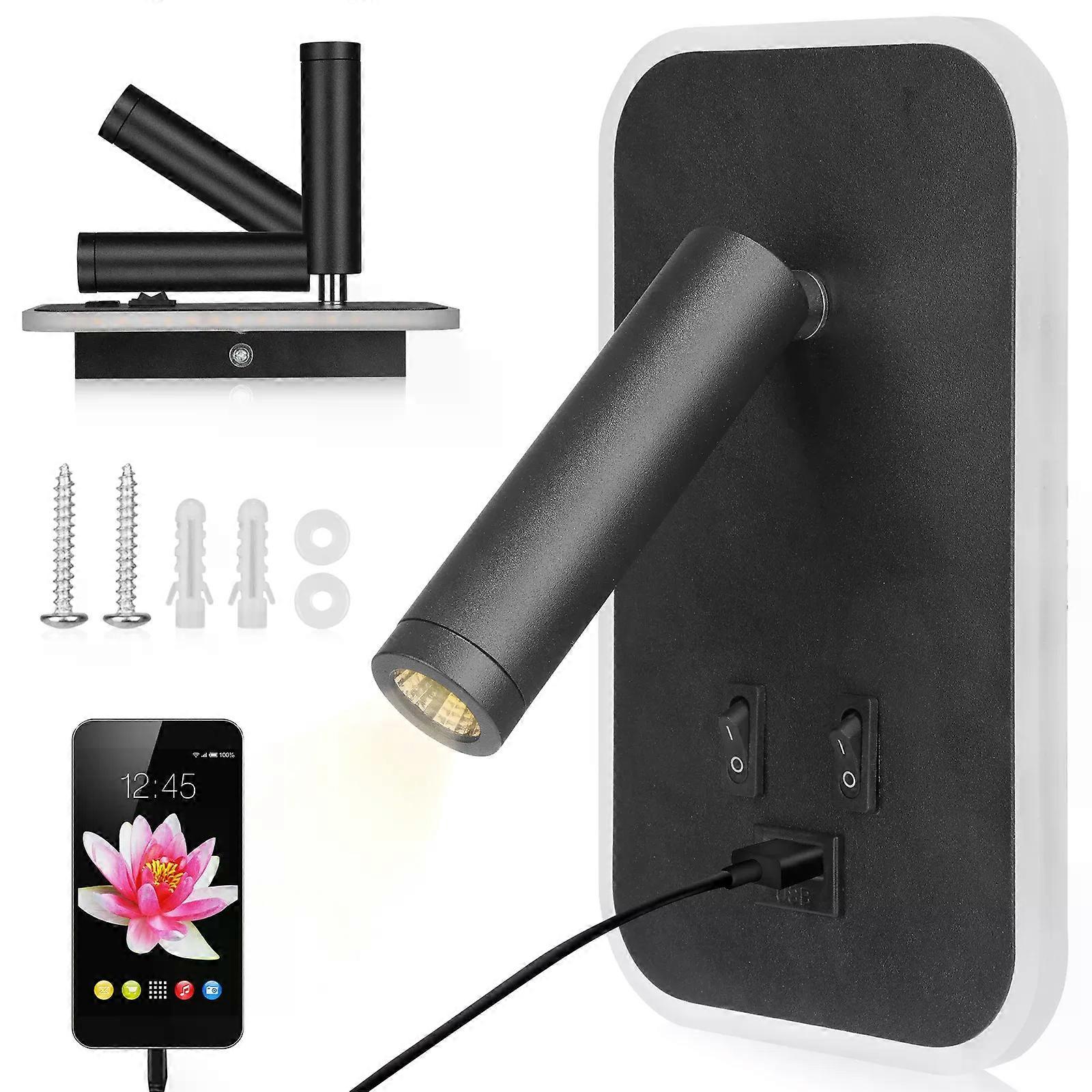 3W/9W Wall Light Backlight Usb Charging 330 Degree Rotation Adjustable Wall Lamp Hotel Bedroom Bedside Study Reading Sconce Lamp