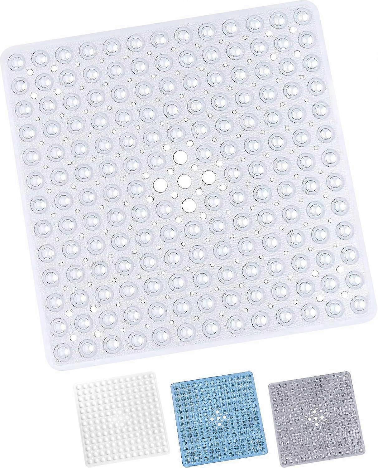 Bath Mat Non Slip - 53x53cm Square Shower Mat with 164 Strong Suction Cups Grip and Drain Holes - Soft RubberMachine Washable (Clear)