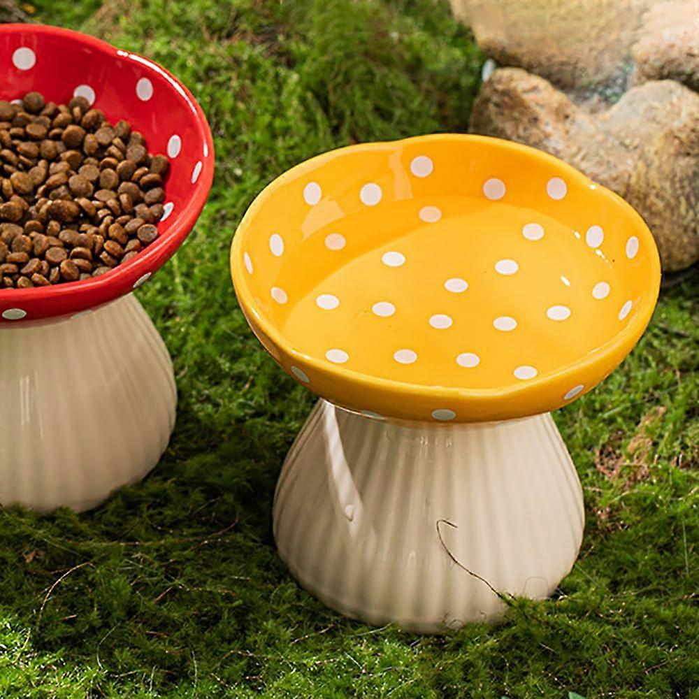 Elevated Cat Bowls Raised Red Mushroom Tilted Pet Dish for Kittens, Non-Slip, Durable Plastic, 2 Cup Capacity
