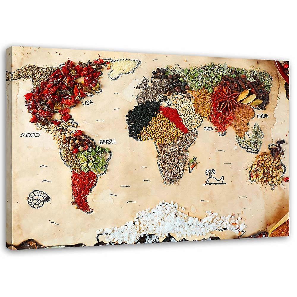 Lienzo, Mapa del mundo con especias - 90x60