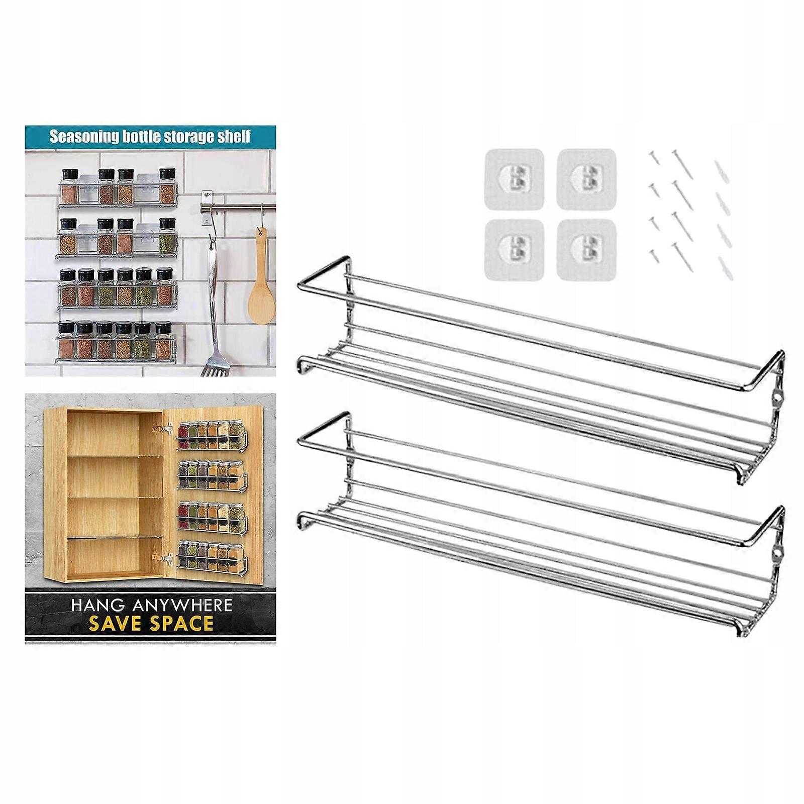 Kitchen Spice Rack, Chrome, Wall-mounted, 4 Pcs