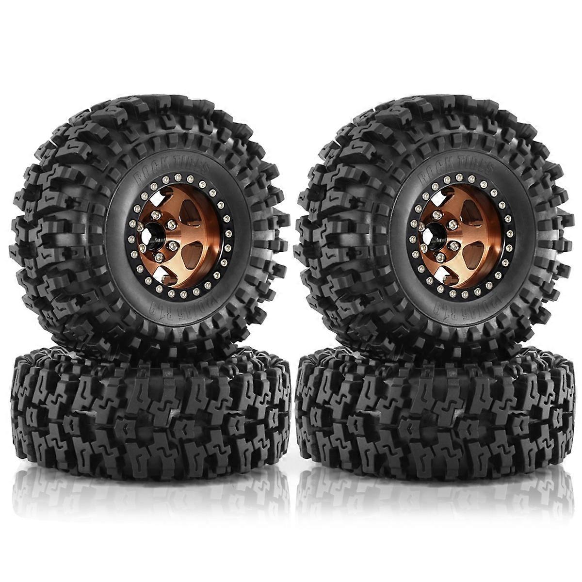4pcs 120mm 1.9inch Metal Beadlock Wheel Rim Rubber Tire Set, Bronze