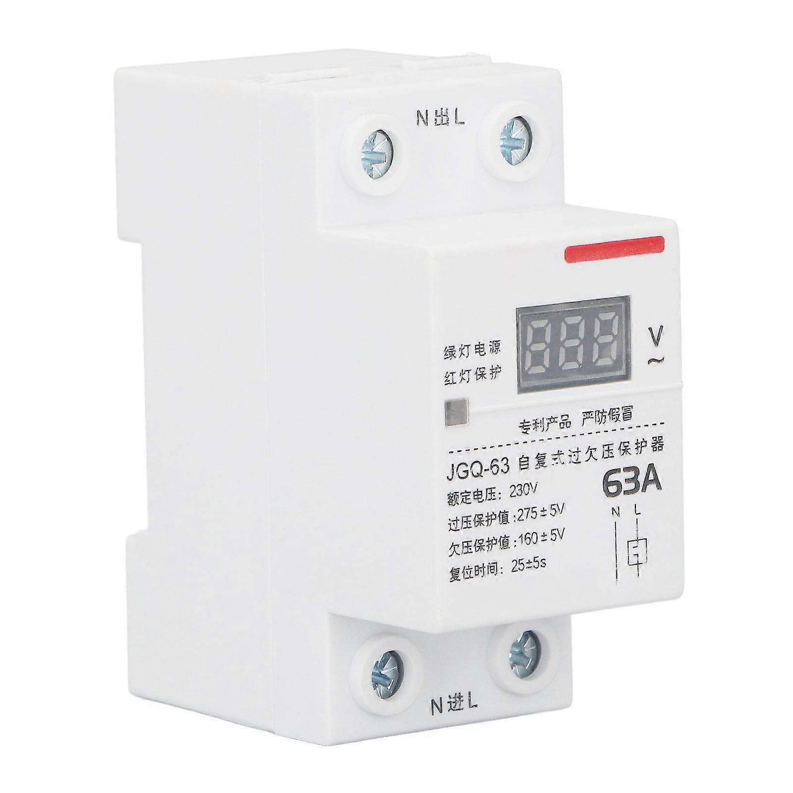 Self Recovery Voltage Protector with Display DIN Rail Overvoltage Undervoltage Protective Device 63A 230V