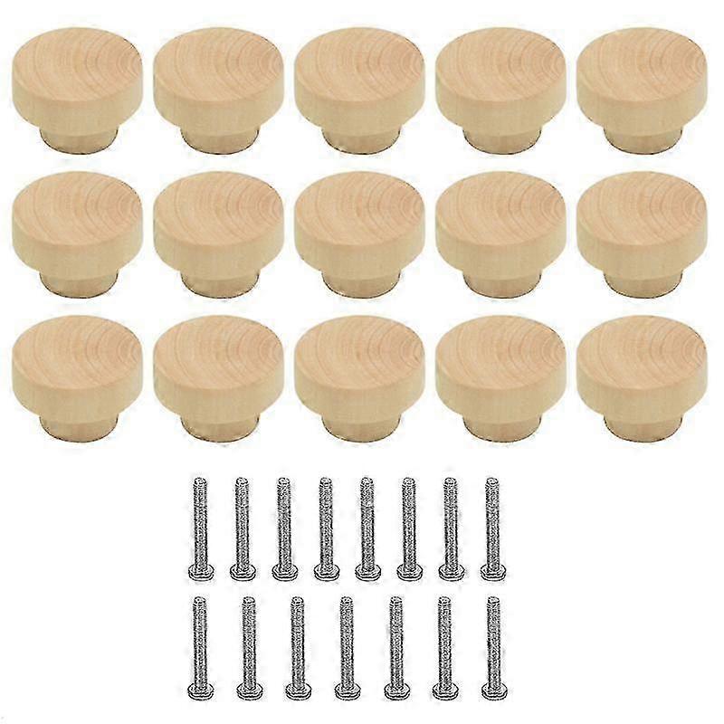 15Pcs Wooden Drawer Knobs, Furniture Knobs, Wooden Cupboard Knobs for Cabinets and Drawers, Round Wooden Knobs